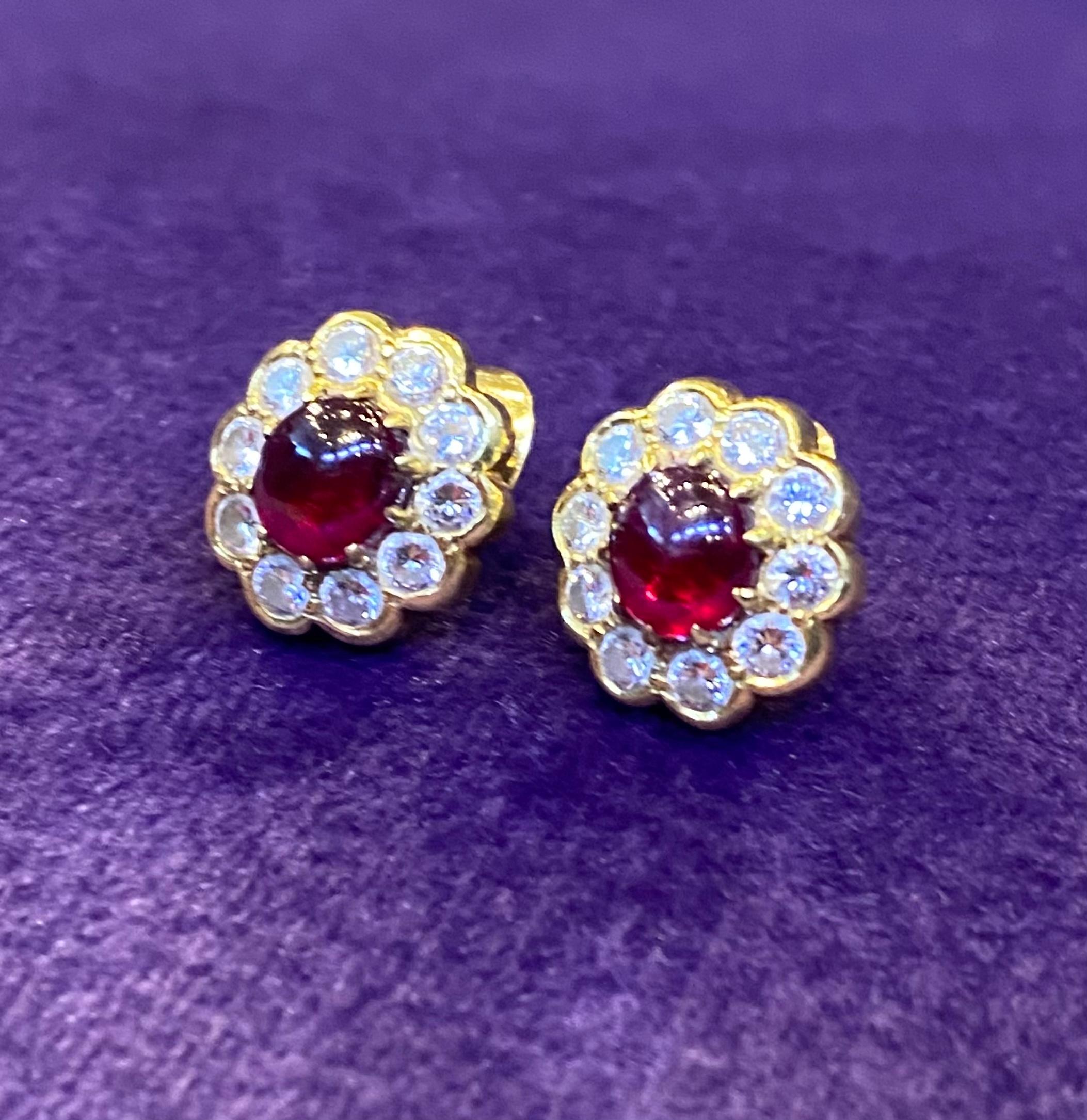 Van Cleef & Arpels Cabochon Ruby & Diamond Earrings For Sale 4