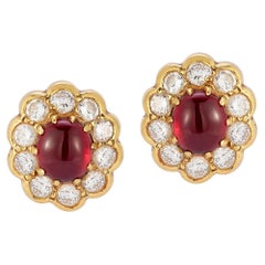 Vintage Van Cleef & Arpels Cabochon Ruby & Diamond Earrings