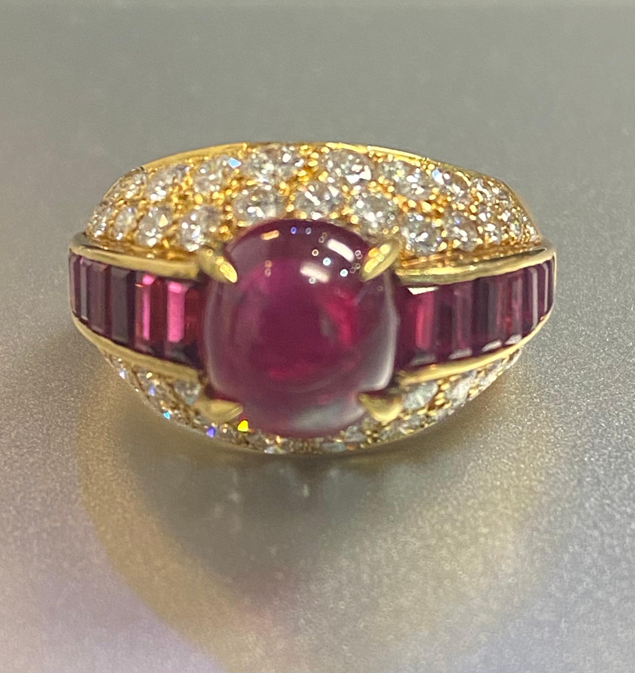 Men's Van Cleef & Arpels Cabochon Ruby & Diamond Ring