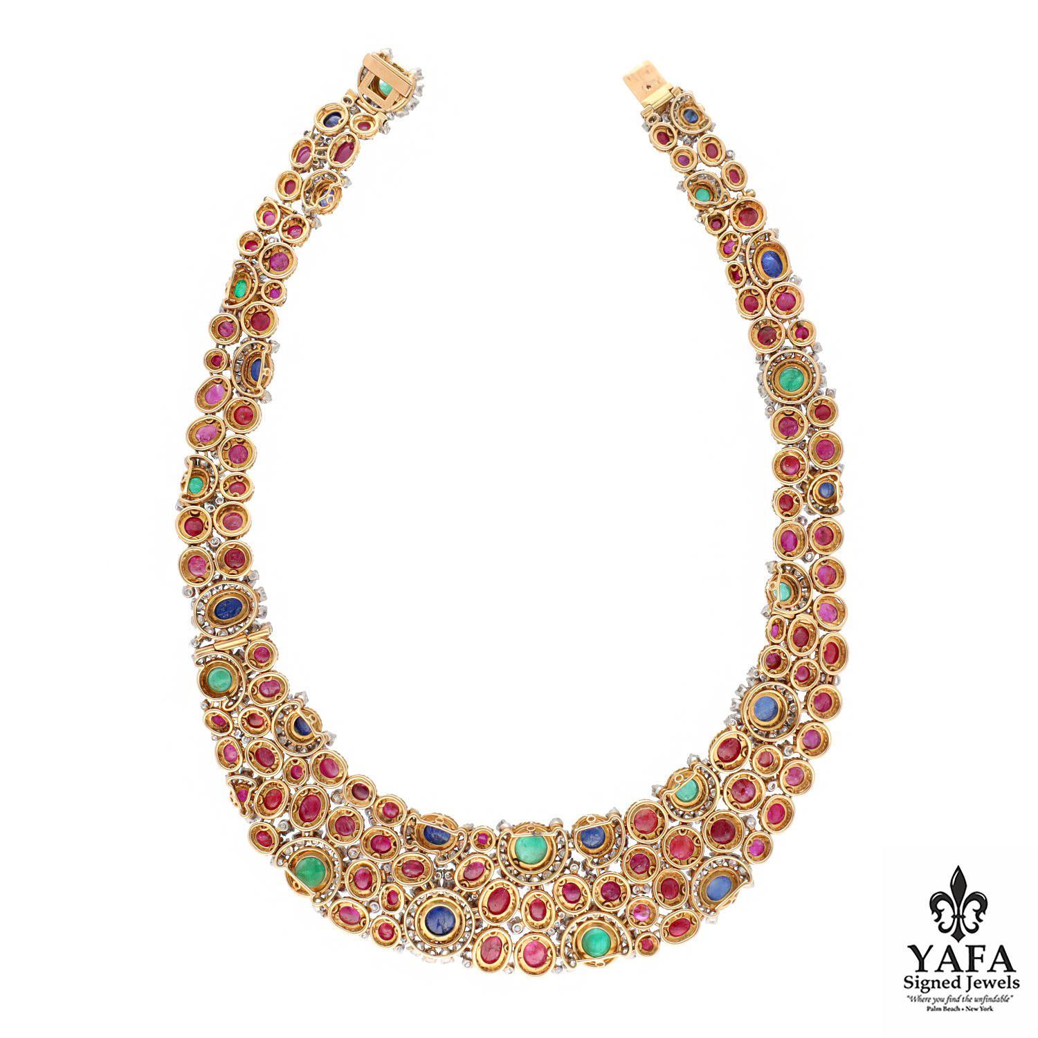 Van Cleef & Arpels Halskette mit Cabochon-Rubin, Smaragd, Saphir und Diamant für Damen oder Herren im Angebot