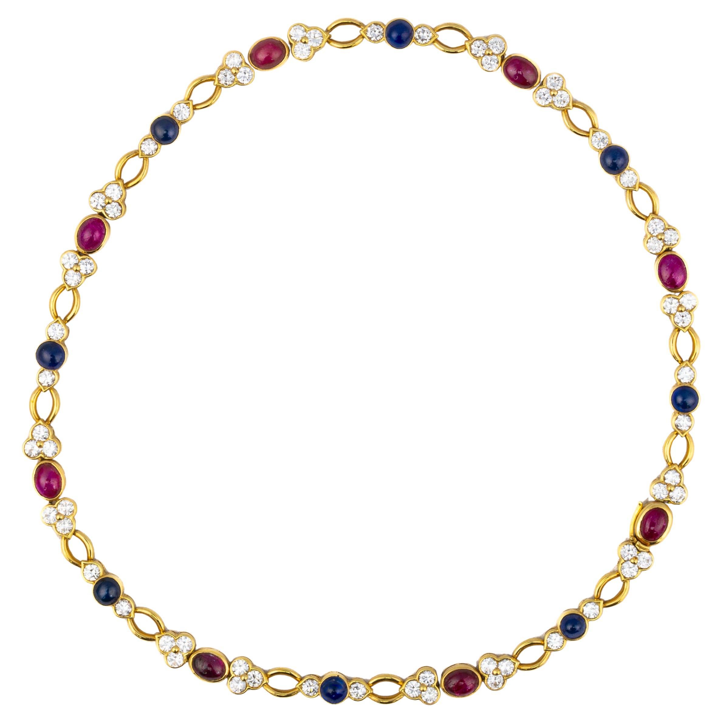 Van Cleef & Arpels Cabochon Ruby, Sapphire, and Diamond Necklace en vente