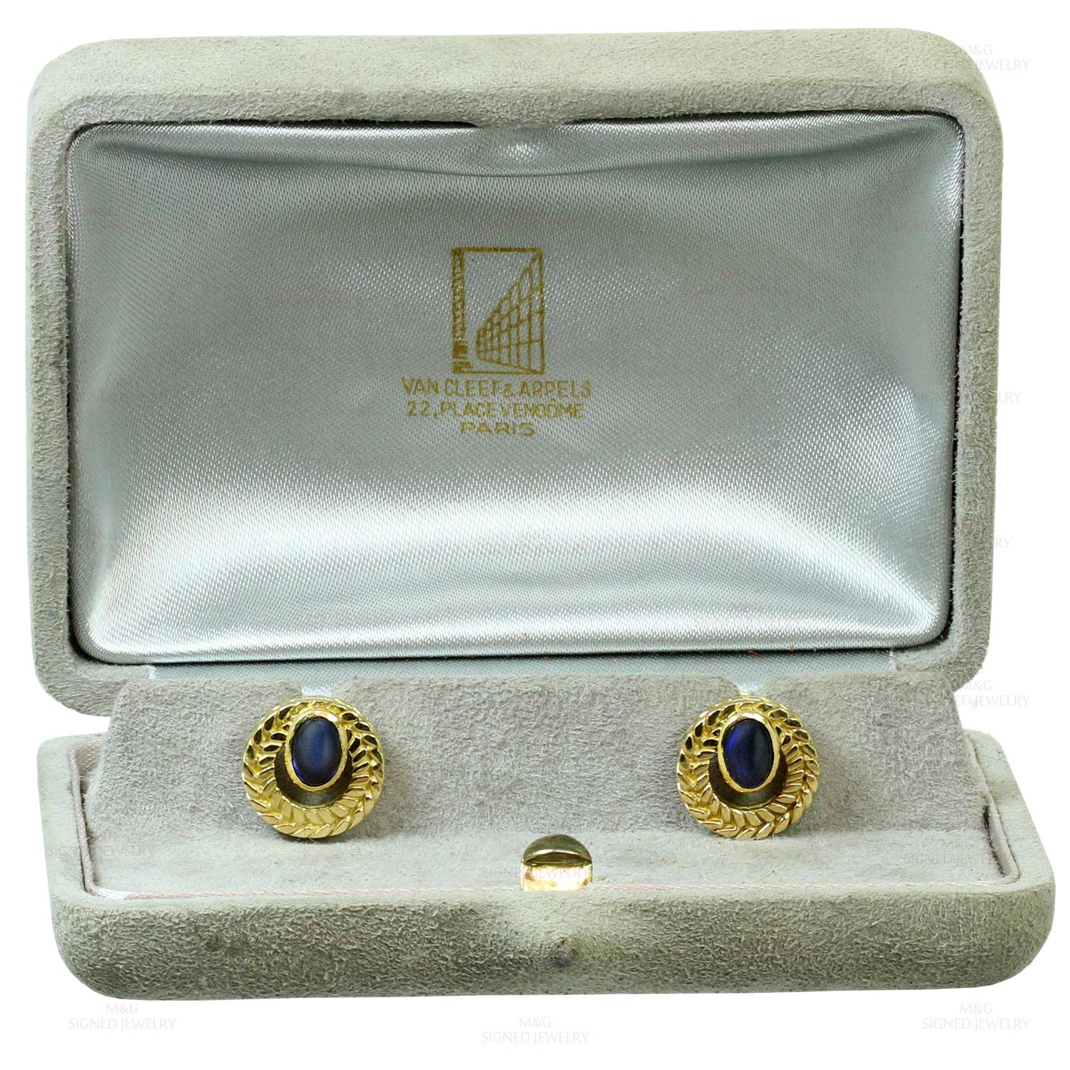 Men's Van Cleef & Arpels Cabochon Sapphire Gold Cufflinks Great Father's Day Gift