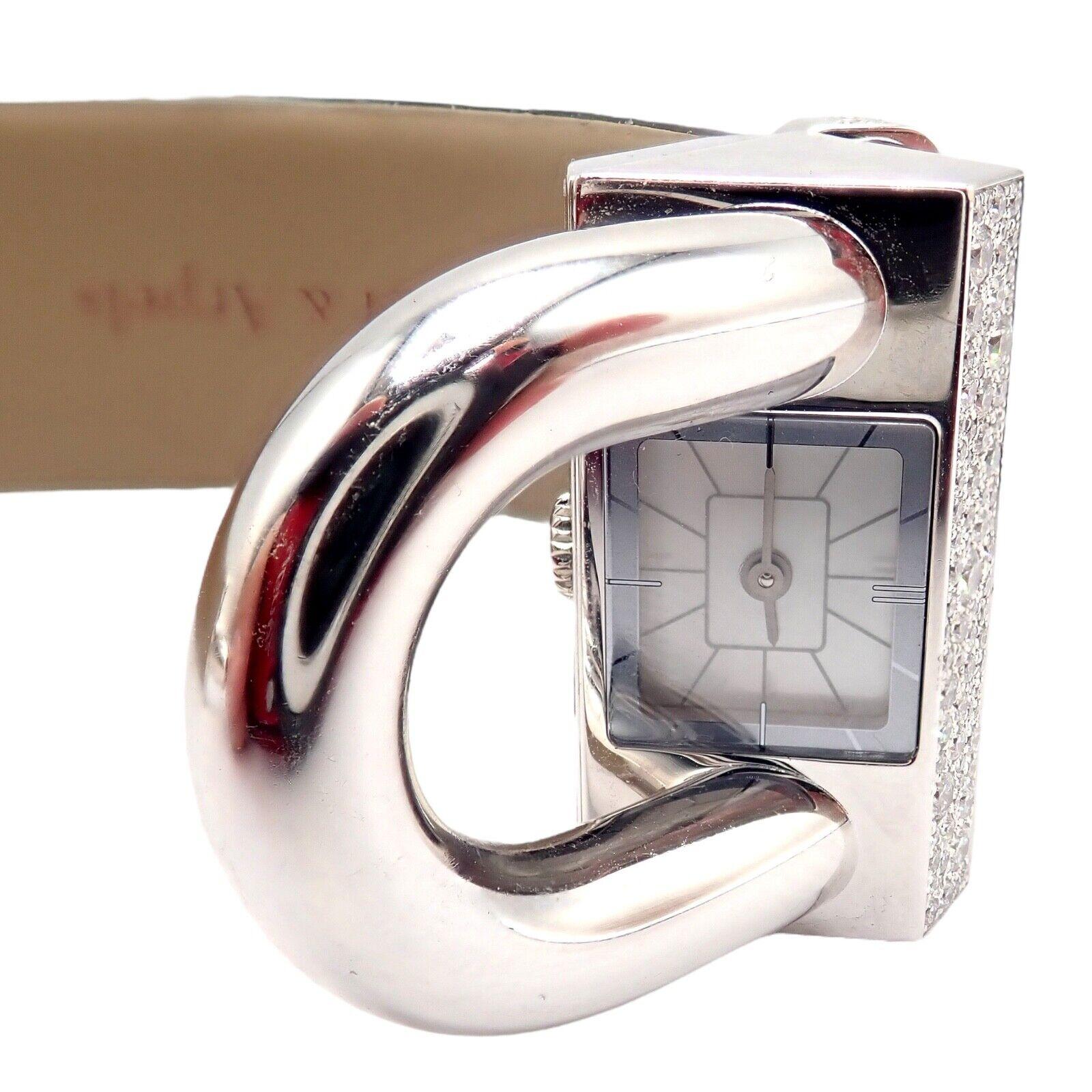 Van Cleef & Arpels Cadenas Model Diamond Alligator Band White Gold Watch For Sale 4
