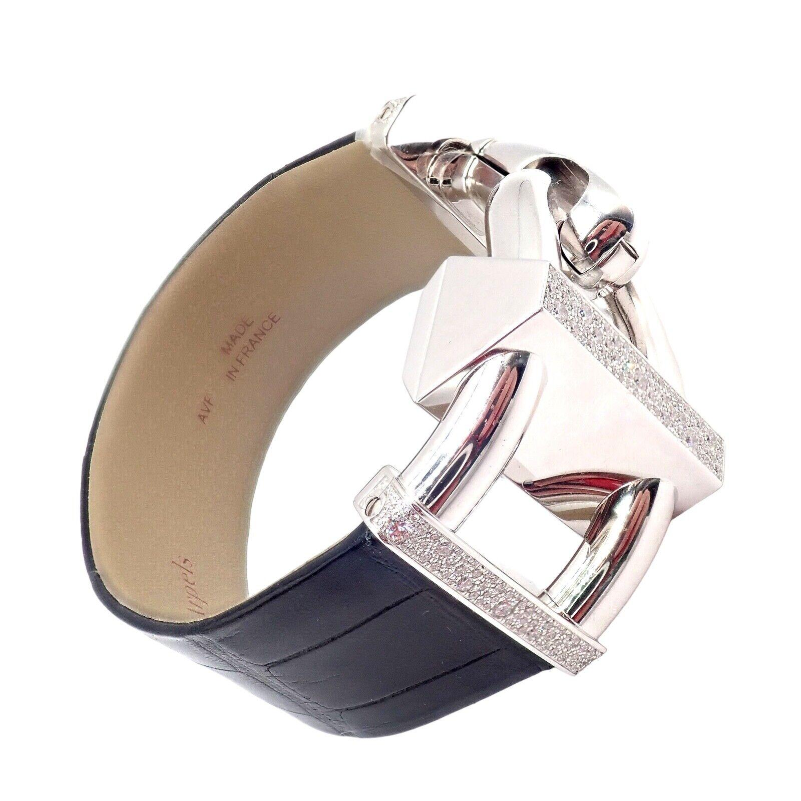 Brilliant Cut Van Cleef & Arpels Cadenas Model Diamond Alligator Band White Gold Watch For Sale