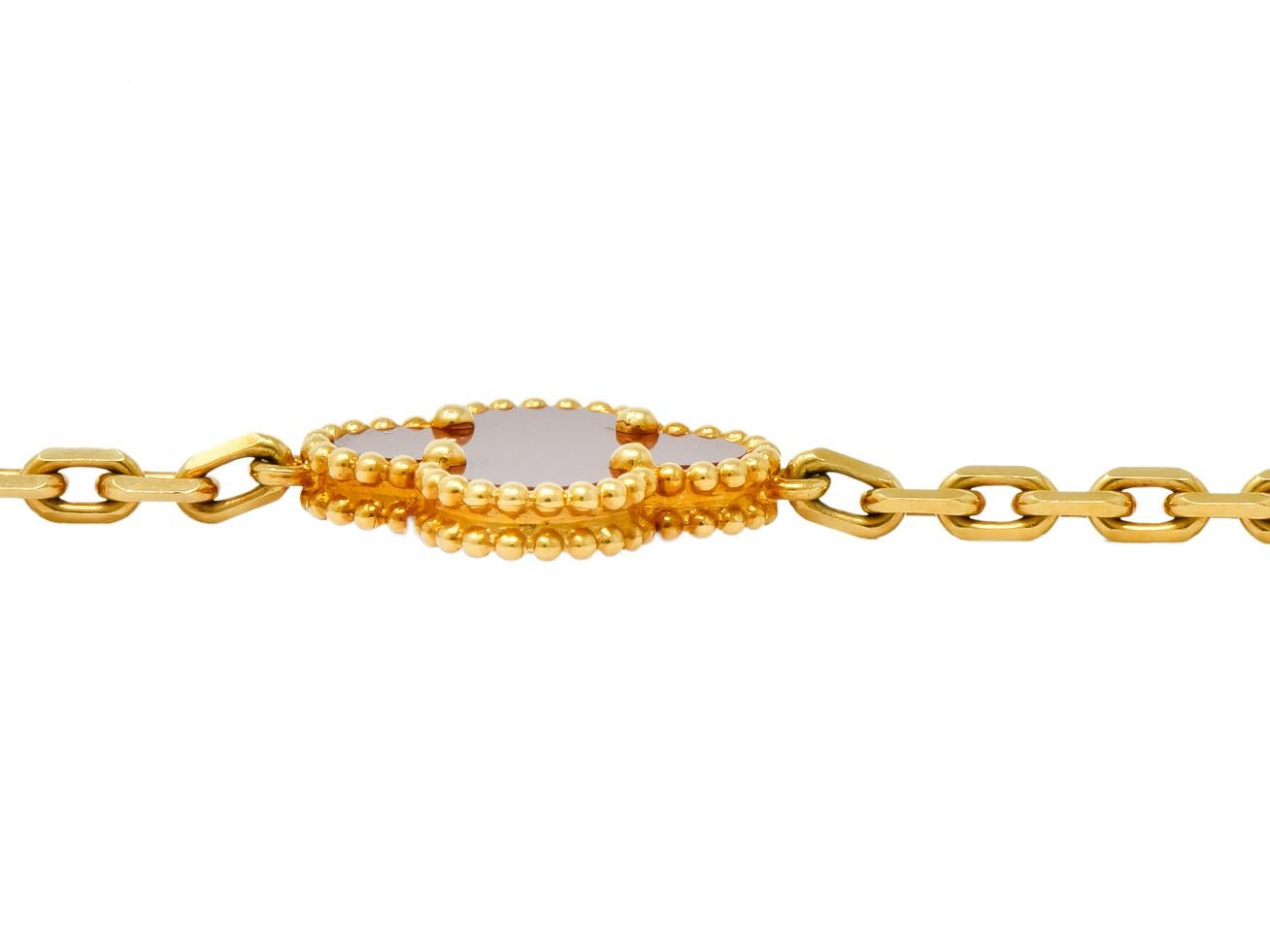 Van Cleef & Arpels Carnelian 18 Karat Yellow Gold Vintage Alhambra Necklace 1