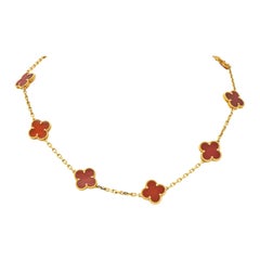 Van Cleef & Arpels Carnelian 18 Karat Yellow Gold Vintage Alhambra Necklace