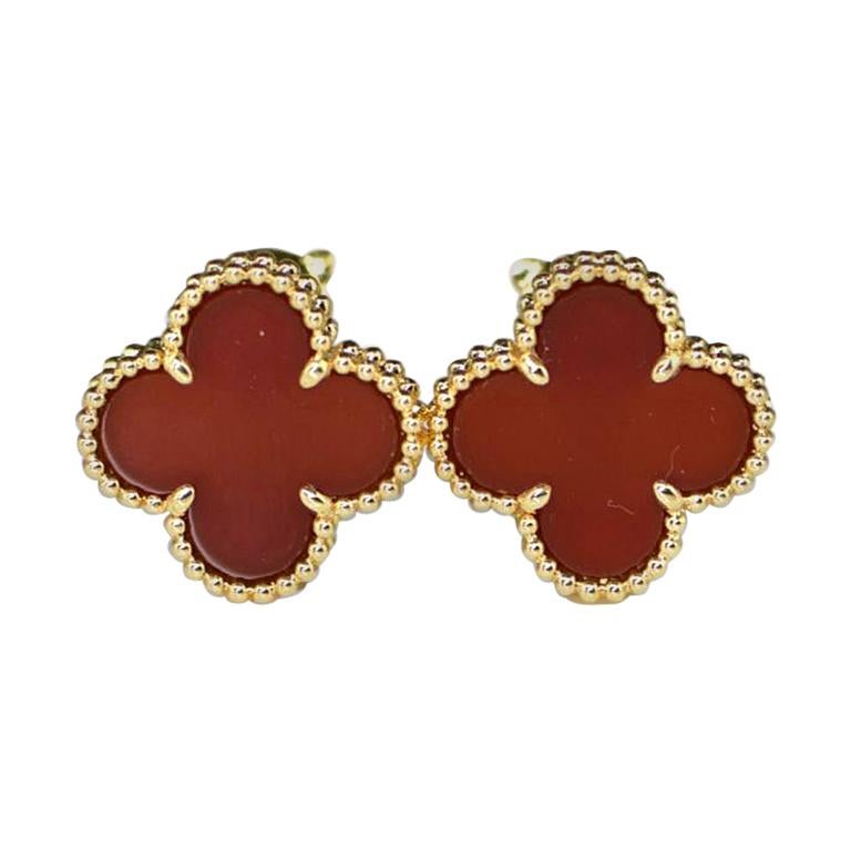 Van Cleef & Arpels Carnelian Alhambra 18 Karat Yellow Gold Earrings