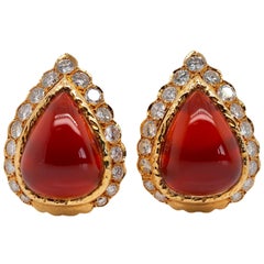 Van Cleef & Arpels Carnelian and Diamond Vintage Earrings