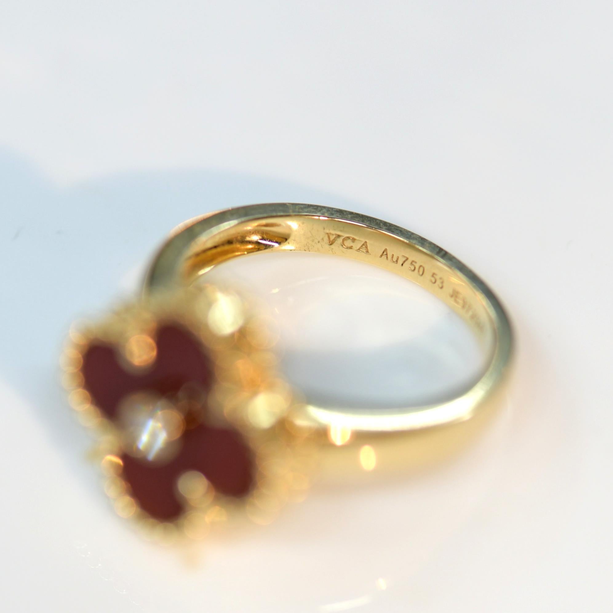 Women's or Men's Van Cleef & Arpels Carnelian Diamond Alhambra Ring