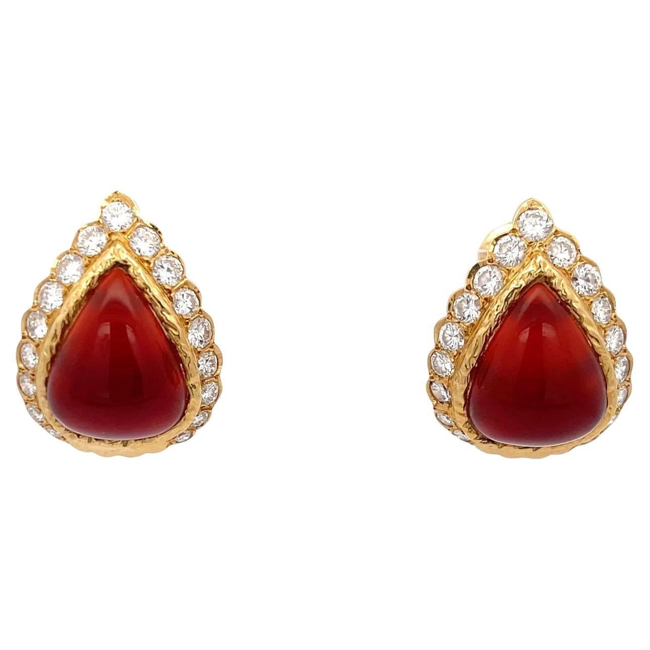 Van Cleef & Arpels Carnelian  Diamond Earrings in 18K Yellow Gold