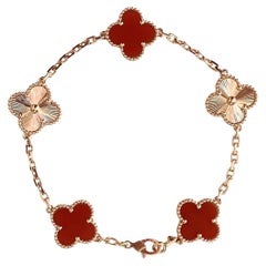 VAN CLEEF & ARPELS  Carnelian Guilloché Vintage Alhambra 5 Motifs Bracelet 