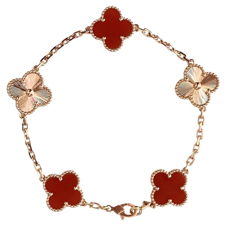 Van Cleef & Arpels Vintage Alhambra 18k Rose Gold 5 Motif Bracelet