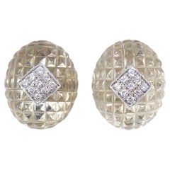 Vintage Van Cleef & Arpels Carved Crystal and Diamond Earrings clip-on