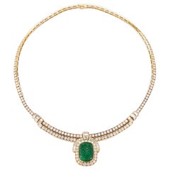 Van Cleef & Arpels Carved Emerald and Diamond Necklace