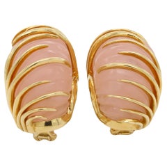 Van Cleef & Arpels Carved Rose Quartz Earrings in 18 Karat Yellow Gold