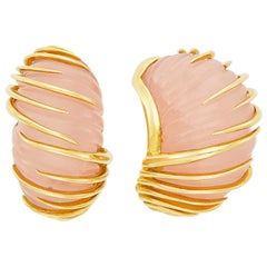 Van Cleef & Arpels Carved Rose Quartz Earrings in 18 Karat Yellow Gold