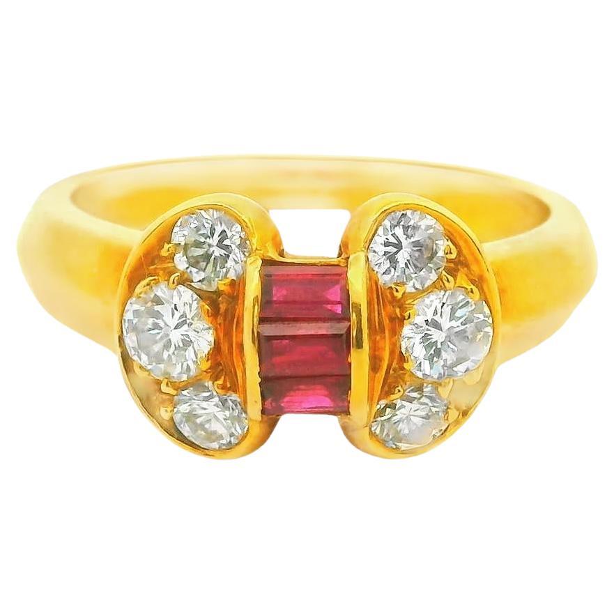 Van Cleef & Arpels: 18 Karat Gelbgold Ring mit Celestial-Rubin und Diamant im Angebot