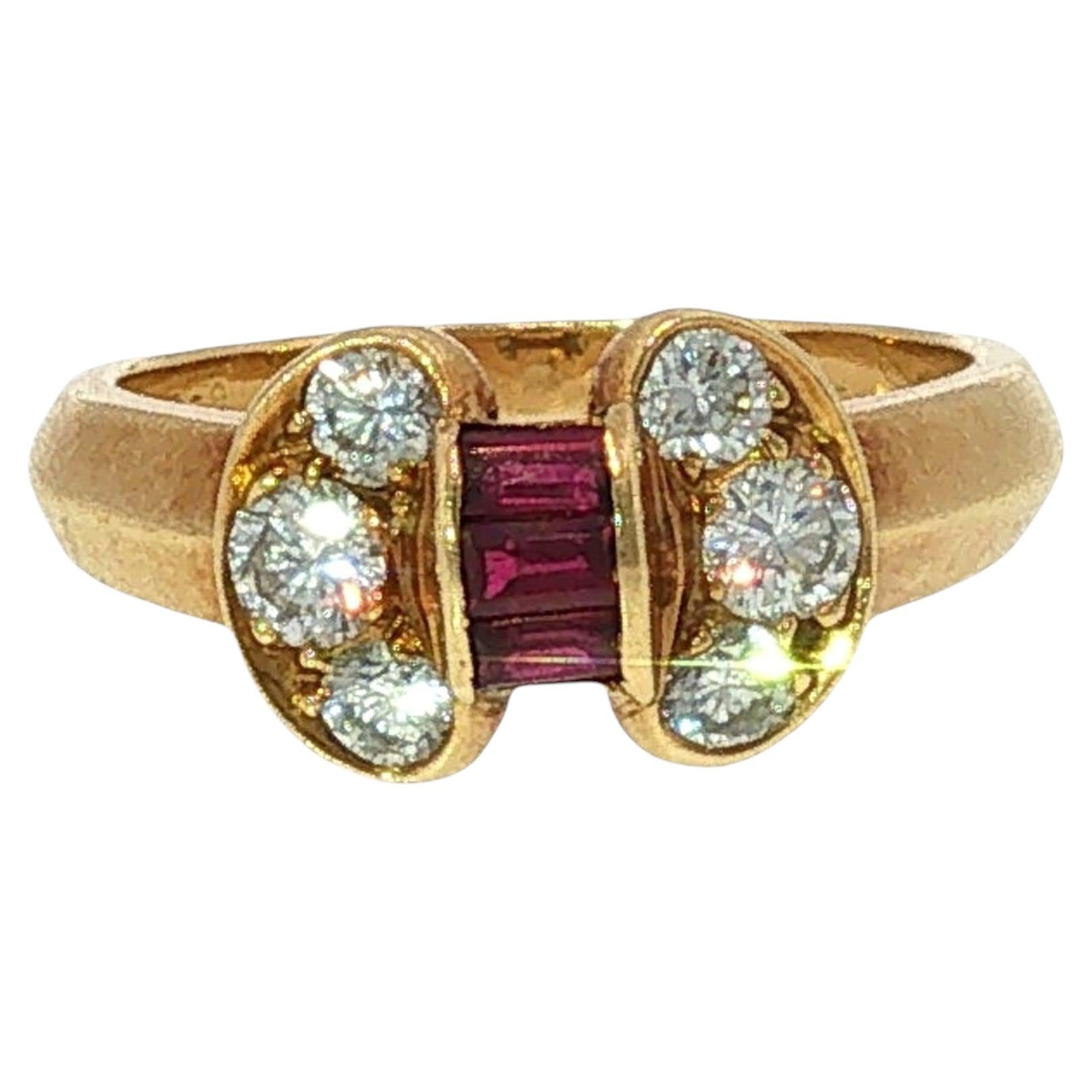 Van Cleef & Arpels Celestial Ruby Diamond Ribbon Bow Ring 18K Yellow Gold