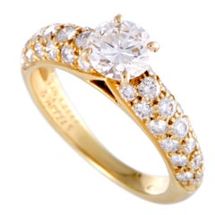 Vintage Van Cleef & Arpels Center Diamond and Diamond Pave Yellow Gold Engagement Ring