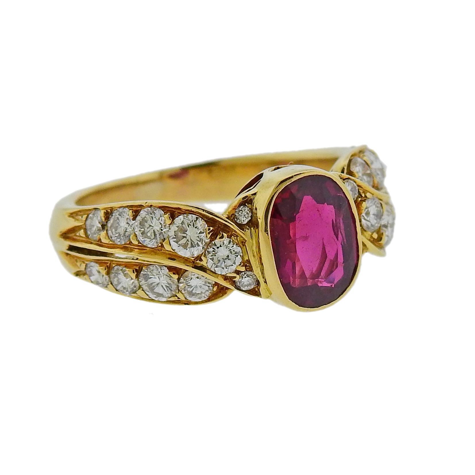 AGL certified 1.51ct no heat Burmese ruby (measuring approx. 8.1mm x 5.9mm x 2.8mm), set in Van Cleef & Arpels 18k gold ring setting, surrounded with  0.90ctw in FG/VVS diamonds. Comes with VCA Valuation report copy. Ring size - 6,  top measures -