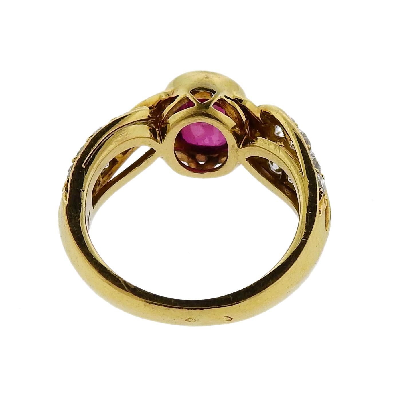 Women's Van Cleef & Arpels Certified No Heat Burma Ruby Diamond Gold Ring