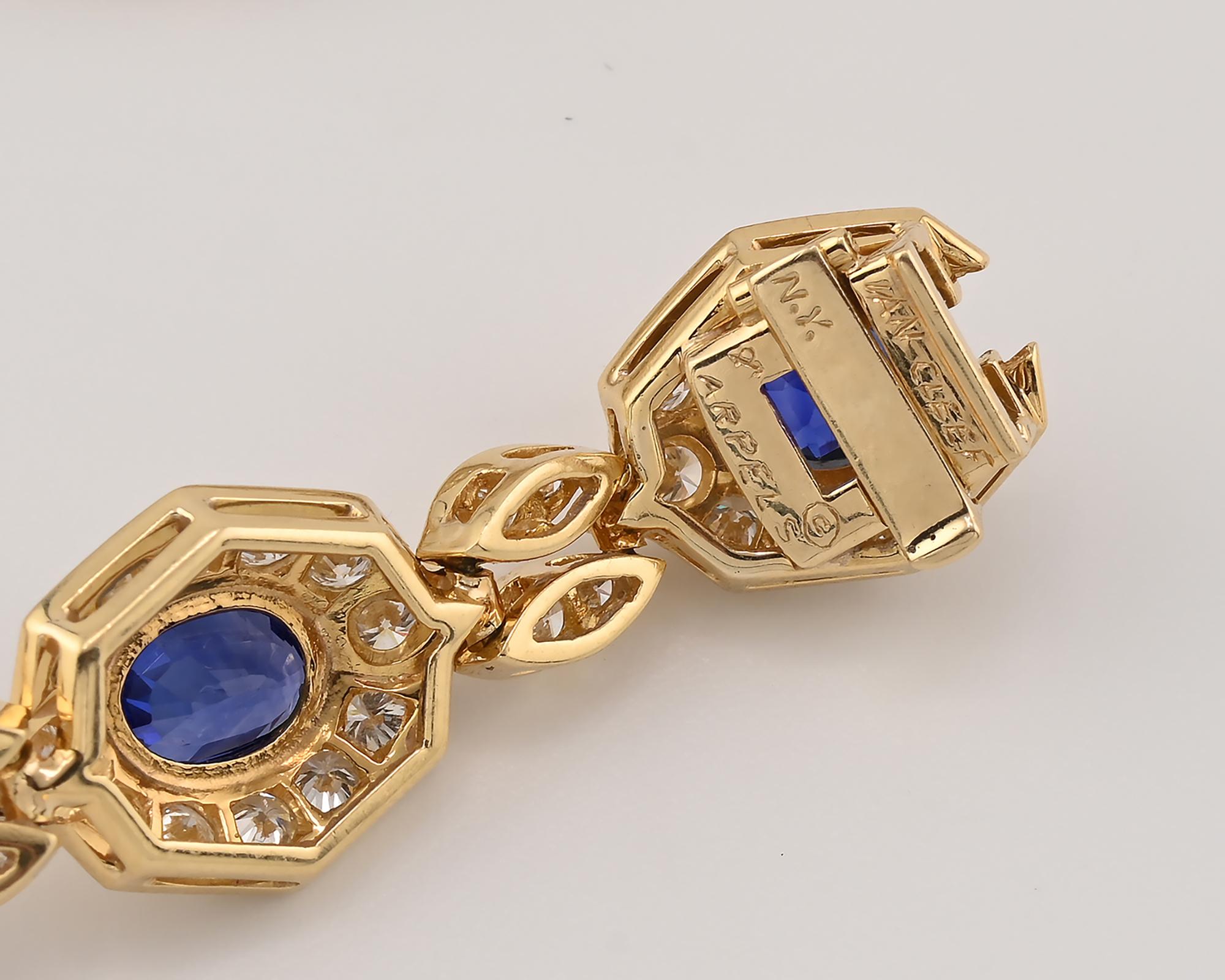 Oval Cut Van Cleef & Arpels Ceylon Sapphire Diamond Gold Necklace, 1983 For Sale