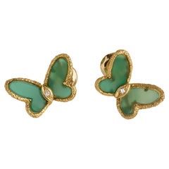 Van Cleef & Arpels Chalcedony, Diamond and Yellow Gold Butterfly Earrings