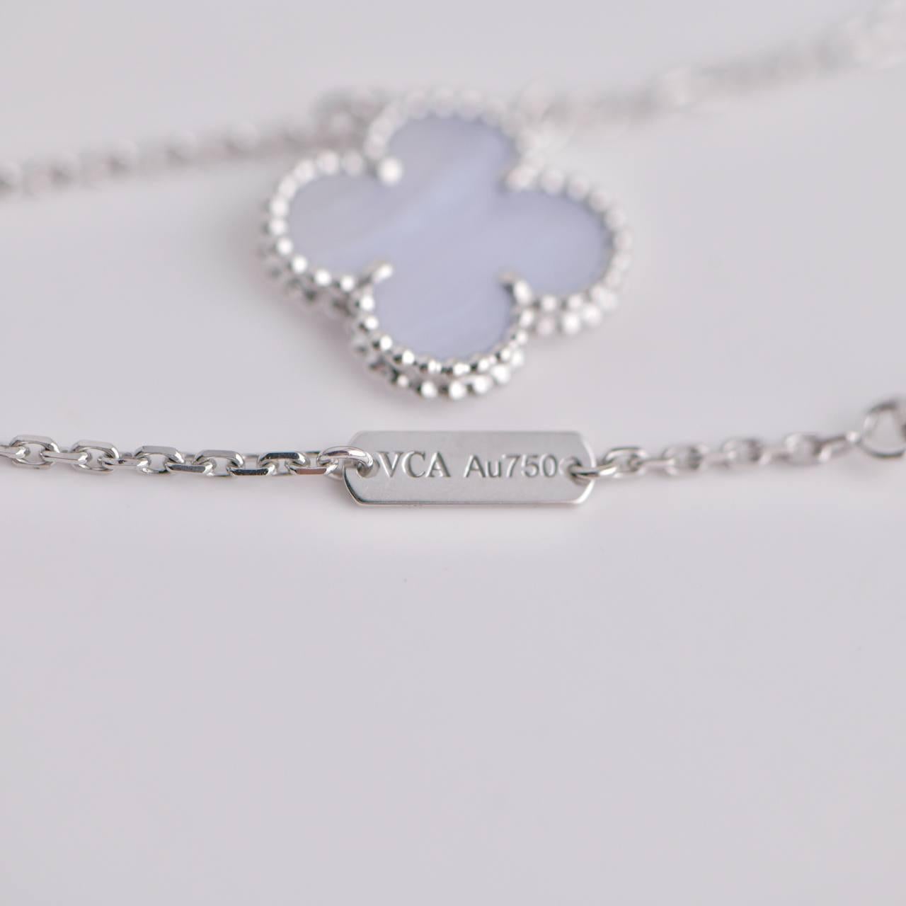 Van Cleef & Arpels Chalcedony White Gold Vintage Alhambra Pendant Necklace 1