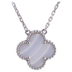 Van Cleef & Arpels Chalcedony White Gold Used Alhambra Pendant Necklace