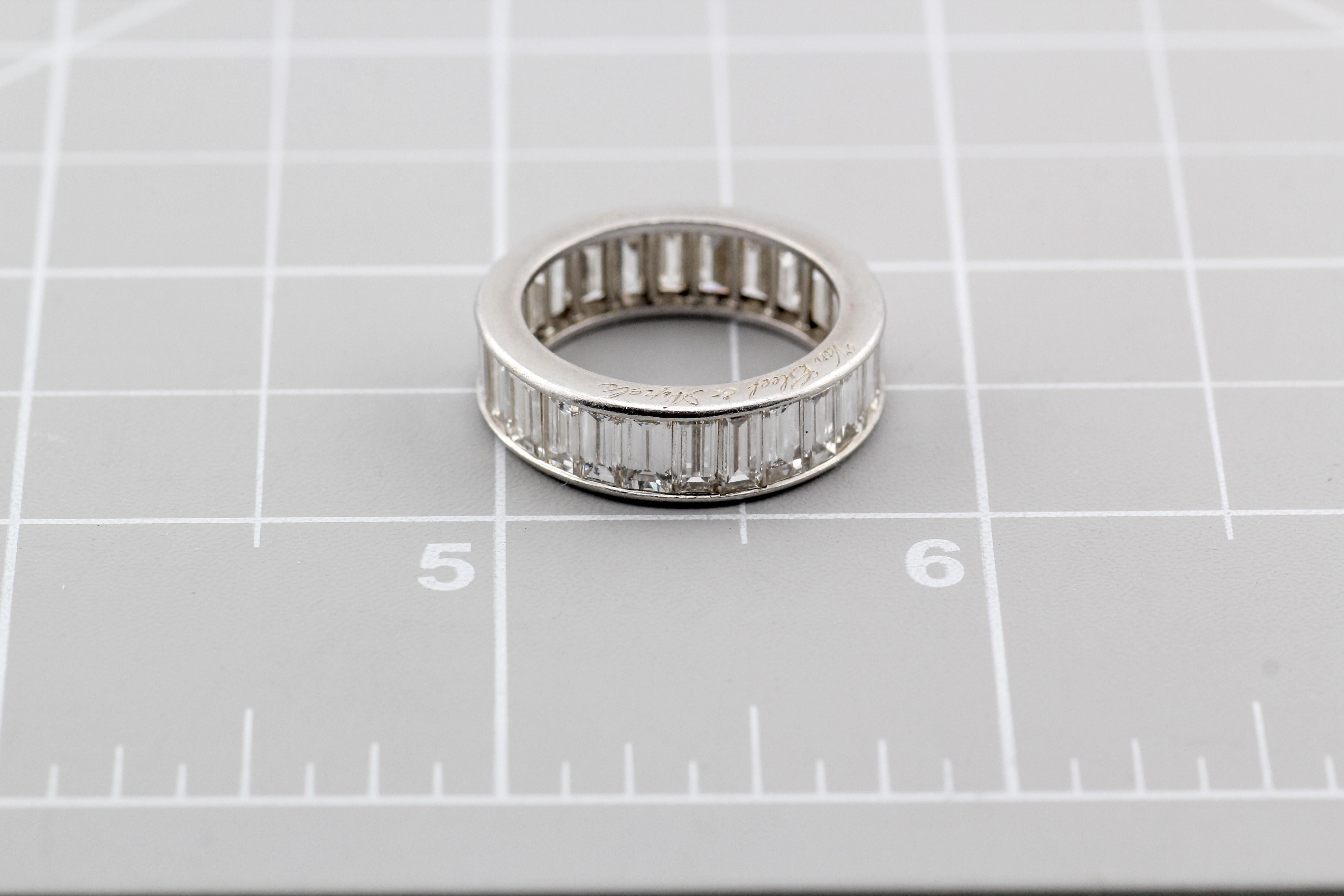 Van Cleef & Arpels Channel Set Baguette Diamond Platinum 6mm Band Ring Size 6.25 For Sale 1