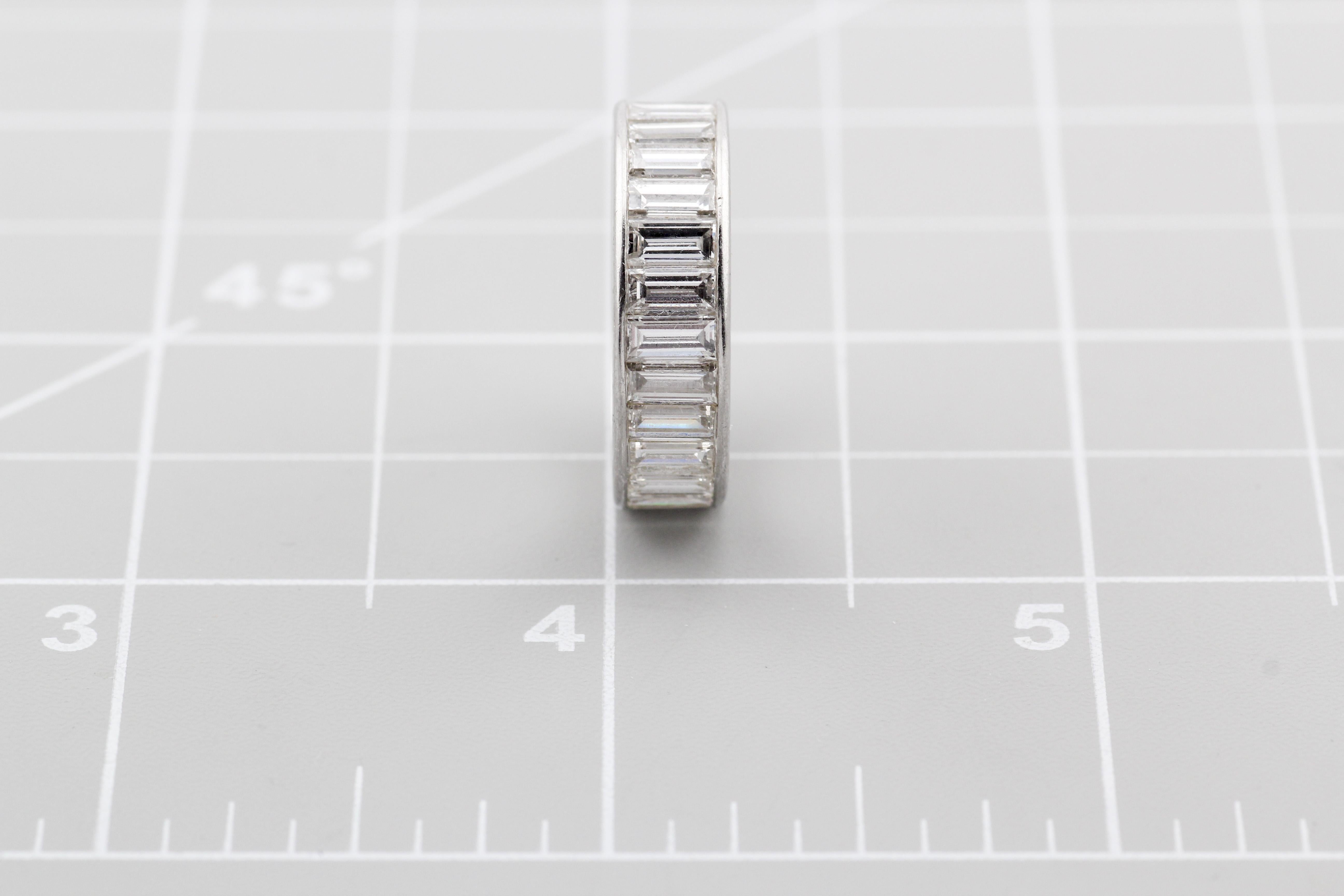 Van Cleef & Arpels Channel Set Baguette Diamond Platinum 6mm Band Ring Size 6.25 For Sale 2