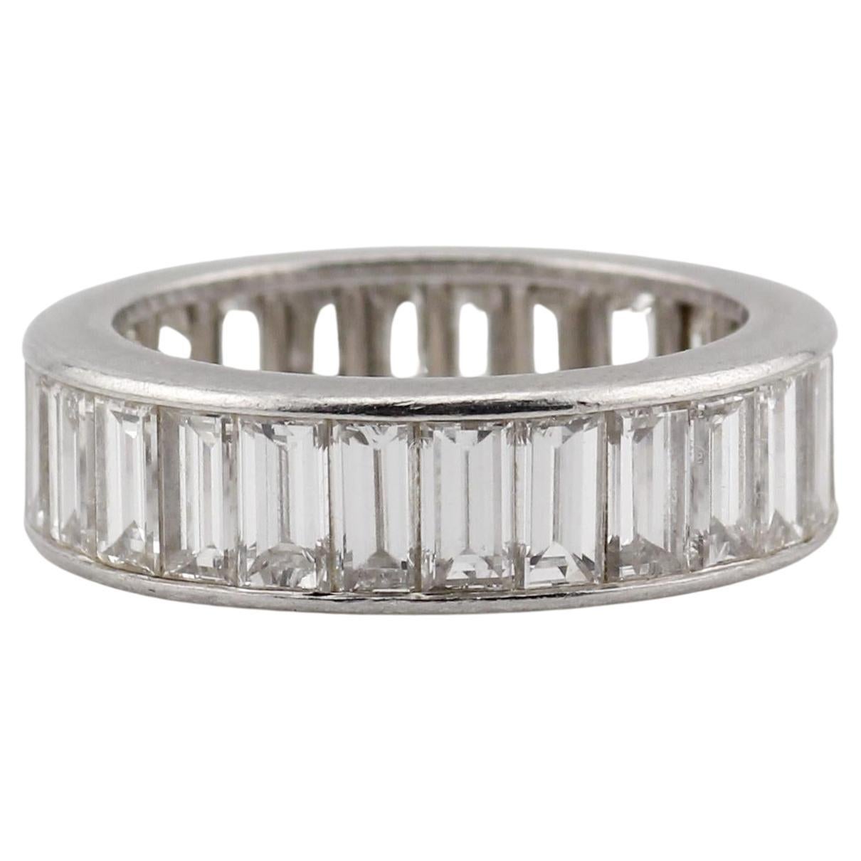 Van Cleef & Arpels Channel Set Baguette Diamond Platinum 6mm Band Ring Size 6.25 For Sale
