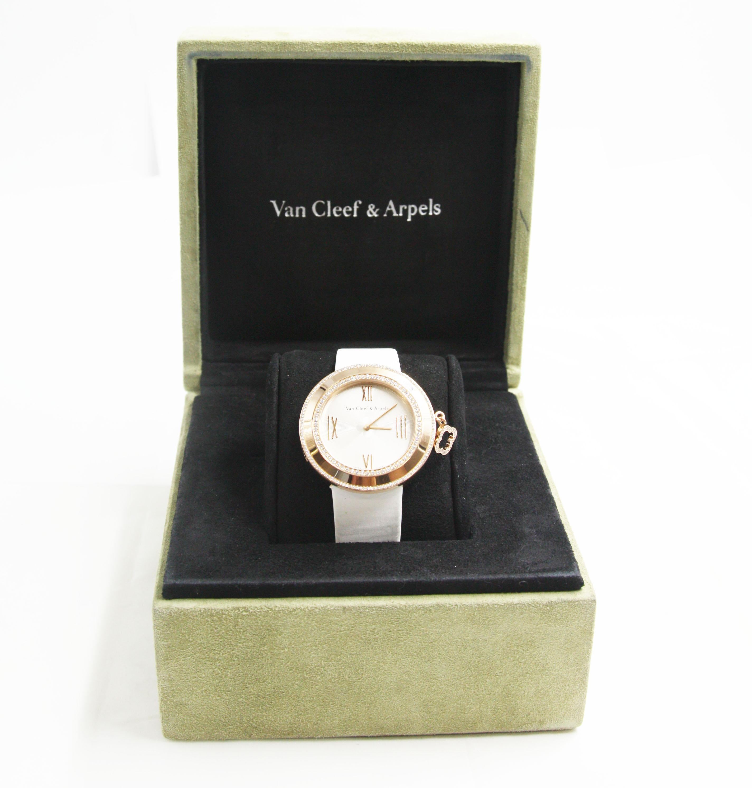 Van Cleef & Arpels Charms Pink Gold Diamond Watch For Sale 3