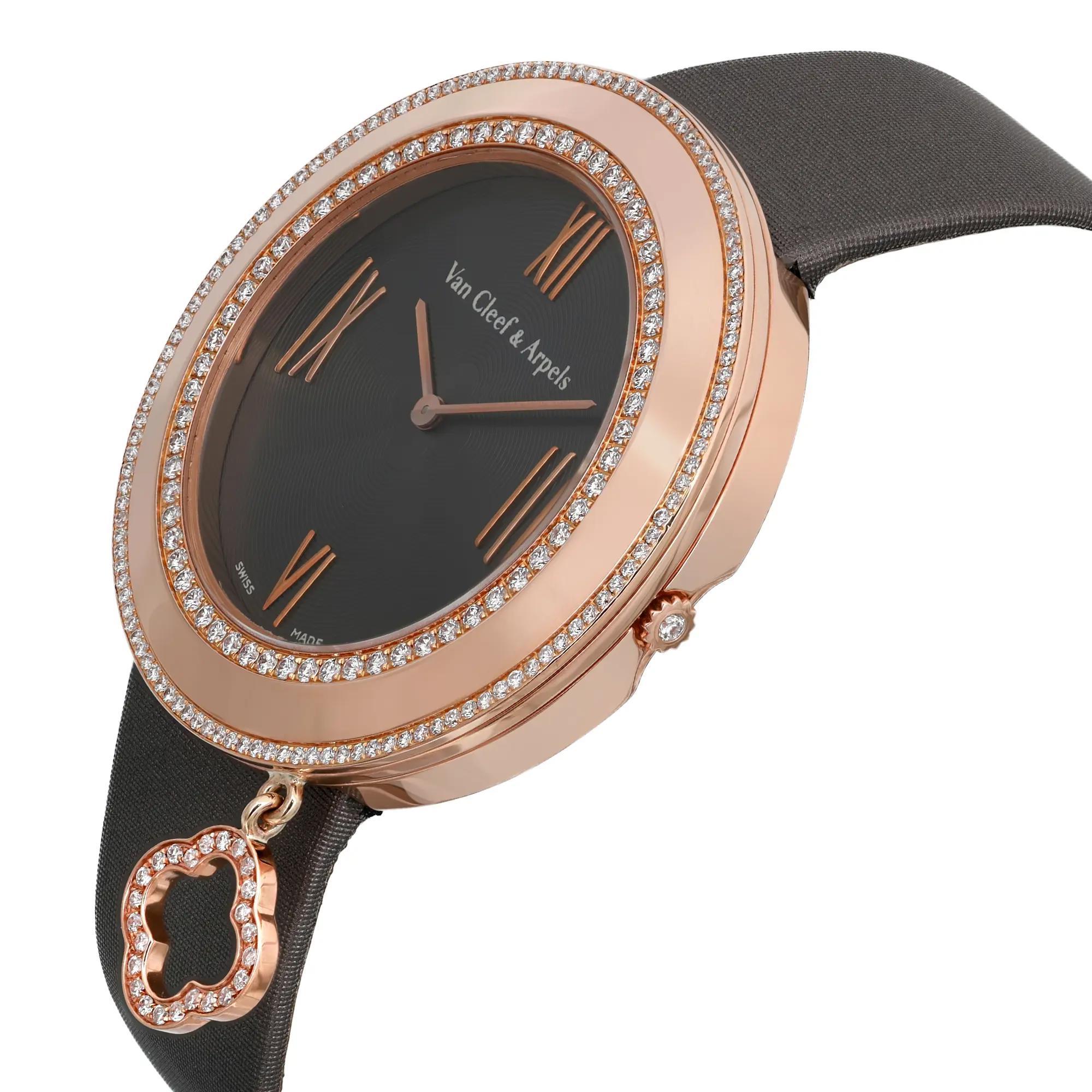 Van Cleef & Arpels Charms 38MM 18K Rose Gold Diamond Watch VCARN01400 In Excellent Condition For Sale In New York, NY