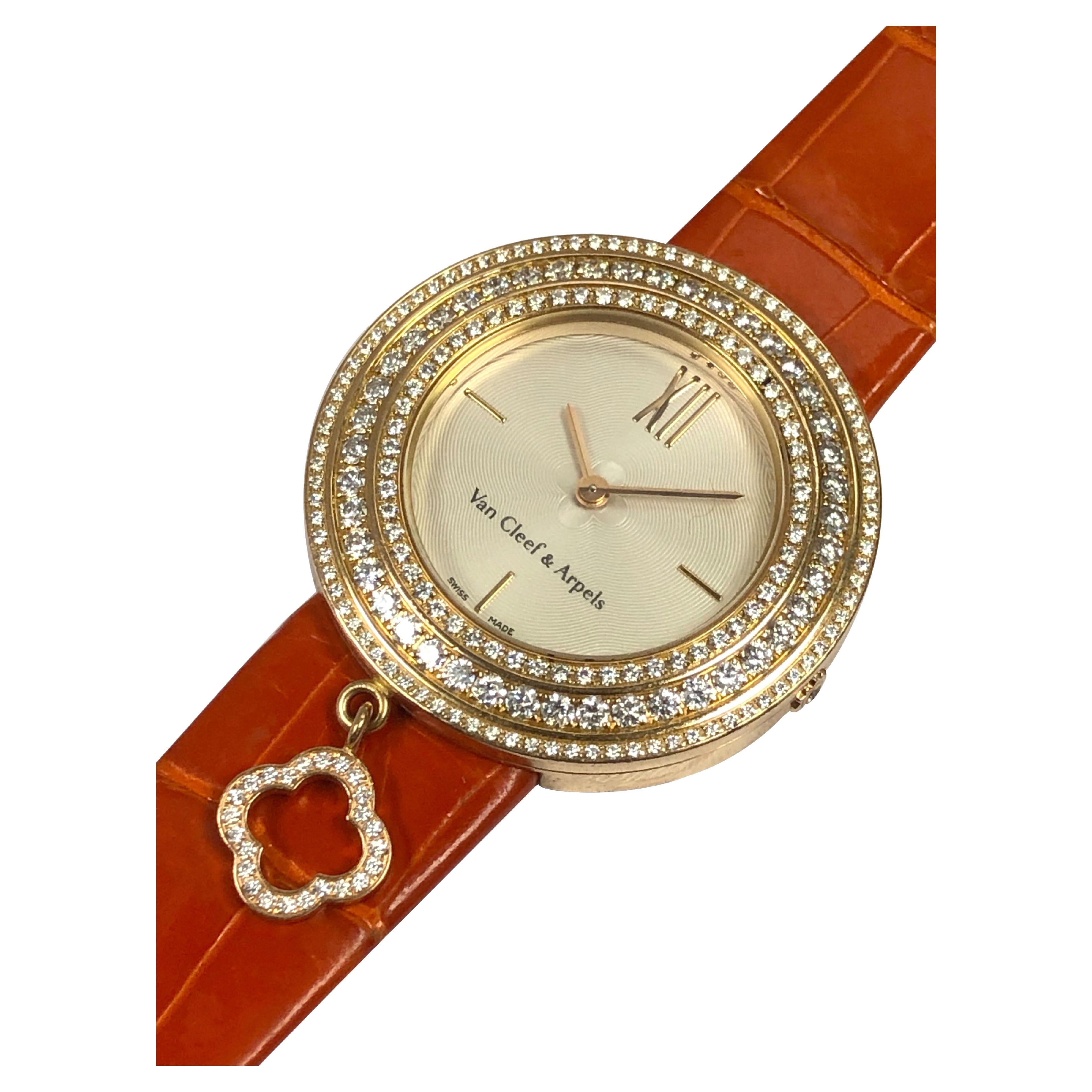 Van Cleef & Arpels "Charms" large Diamond and Rose Gold Wrist Watch For Sale