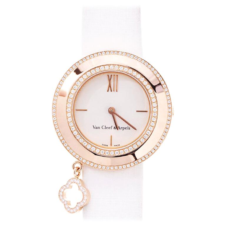 Van Cleef & Arpels Charms Pink Gold Diamond Watch For Sale