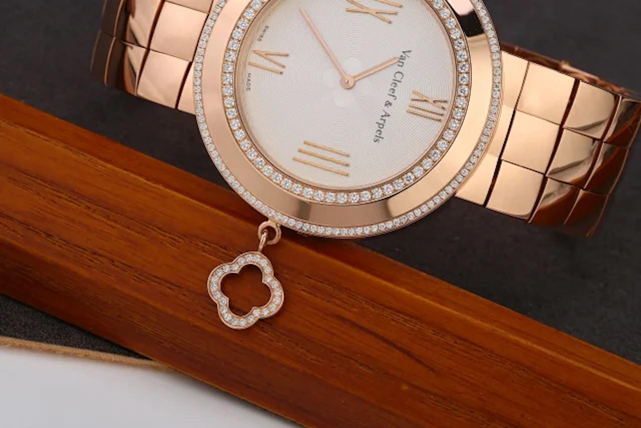 Brilliant Cut Van Cleef & Arpels Charms Rose Gold Diamond Quartz Watch VCARN5LF00