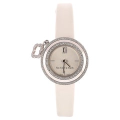 Van Cleef & Arpels Charms Two Row Quartz Watch White Gold and Satin 