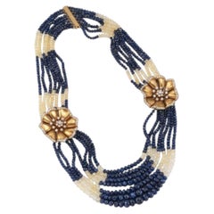 Van Cleef & Arpels choker 18k gold diamonds flowers and blue, yellow sapphires