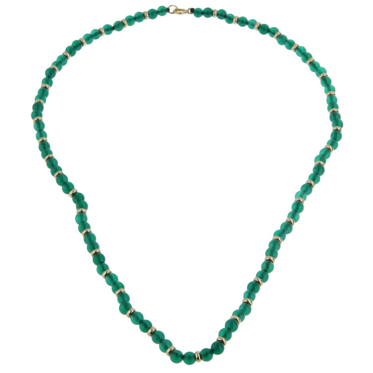 Mixed Cut Van Cleef & Arpels Chrysophase Beaded Gold Necklace