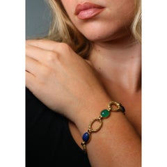 Van Cleef & Arpels Chrysoprase Lapis Lazuli 18K Yellow Gold French Bracelet