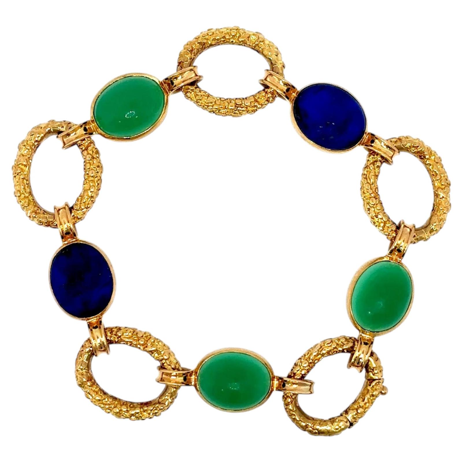 Van Cleef & Arpels Chrysoprase Lapis Lazuli 18K Yellow Gold French Bracelet