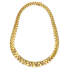 Van Cleef & Arpels Classic 18ct Gold Collar Necklace Woven Design Diamond Detail