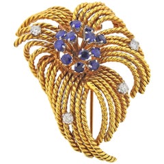 Van Cleef 
Arpels Classic 1960s Sapphire Diamond Yellow Gold Brooch