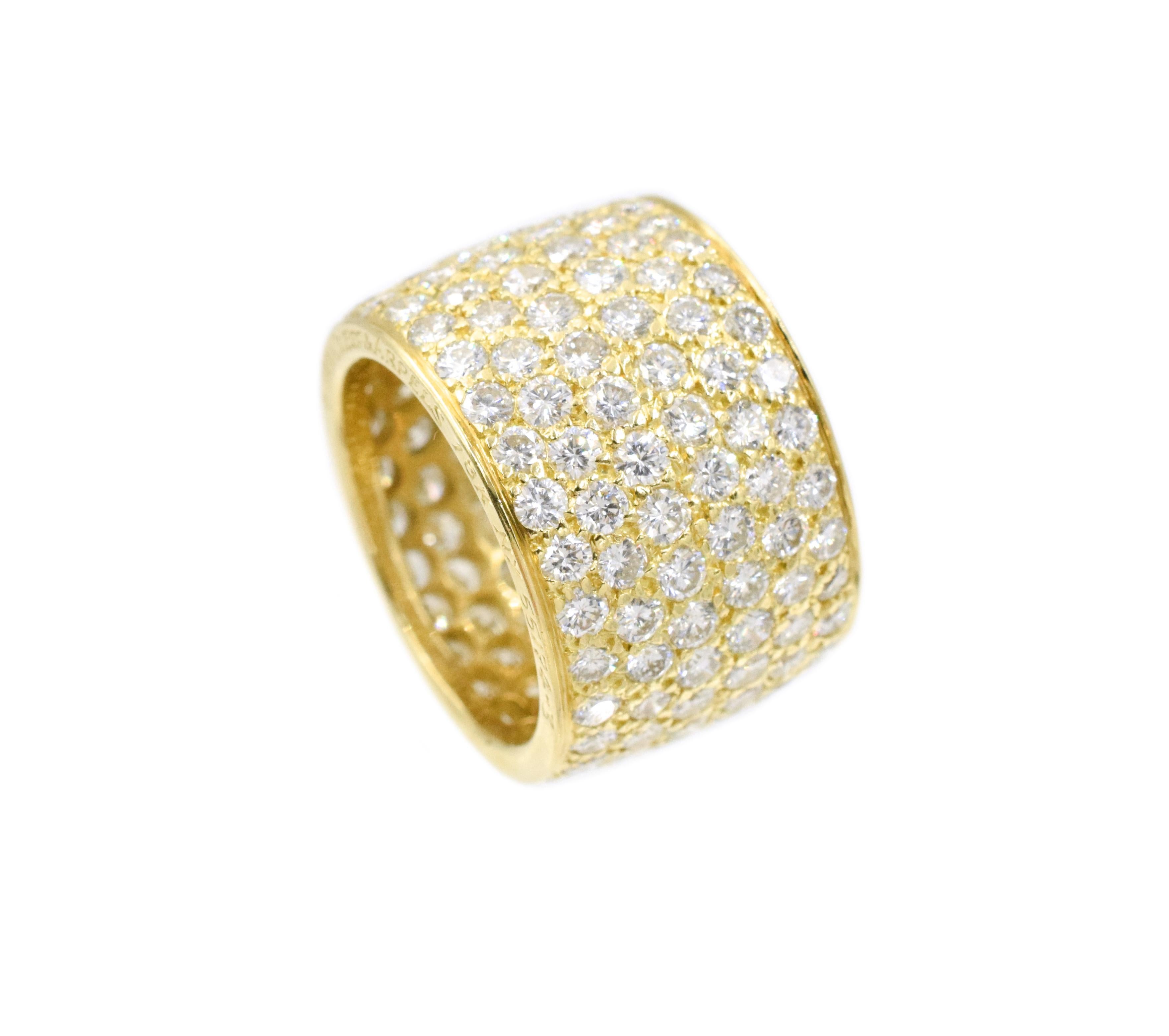 Van Cleef and Arpels Classic Wide Diamond Gold Band For Sale at 1stDibs