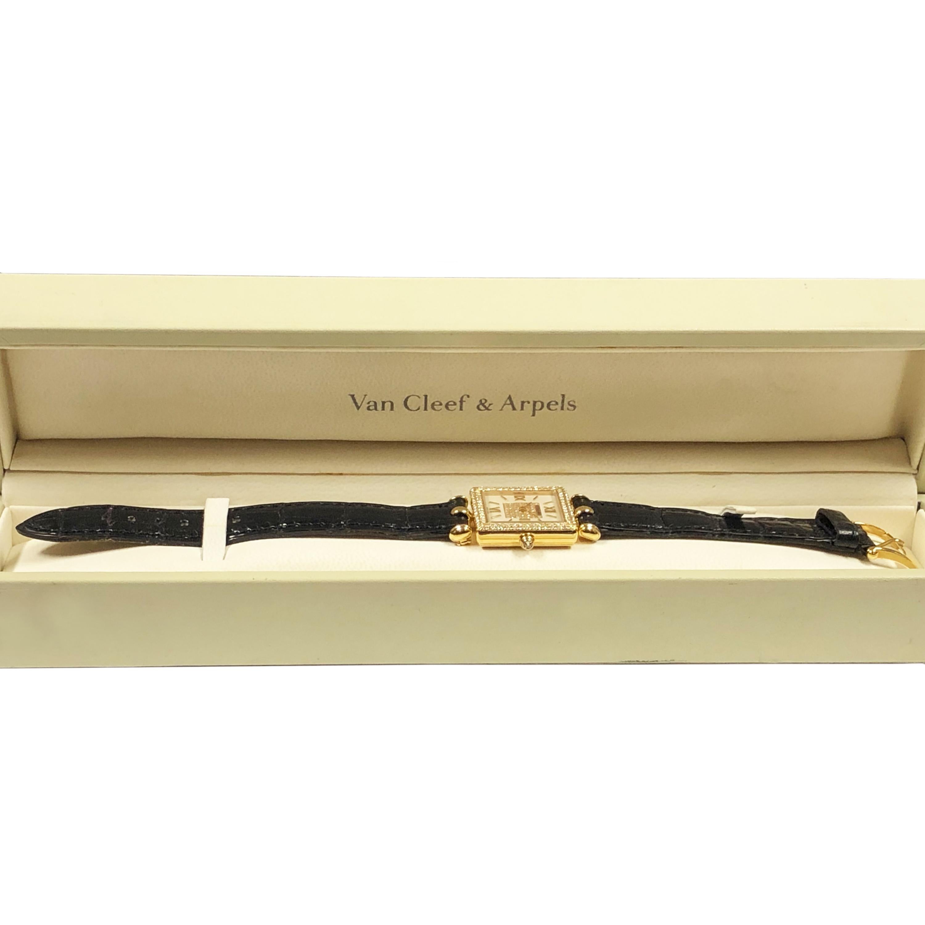 Van Cleef & Arpels Classique Ladies Gold Diamonds and Pearl Dial Quartz Watch In Excellent Condition In Chicago, IL