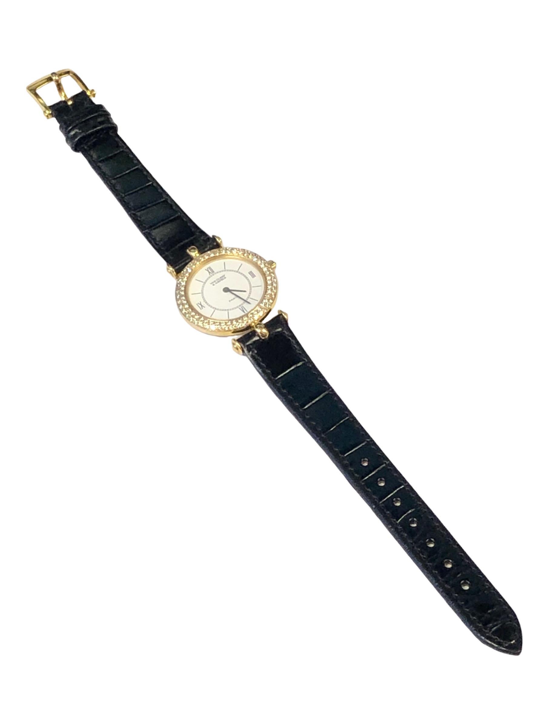 Round Cut Van Cleef & Arpels  Classique ladies Yellow Gold and Diamonds Wrist Watch