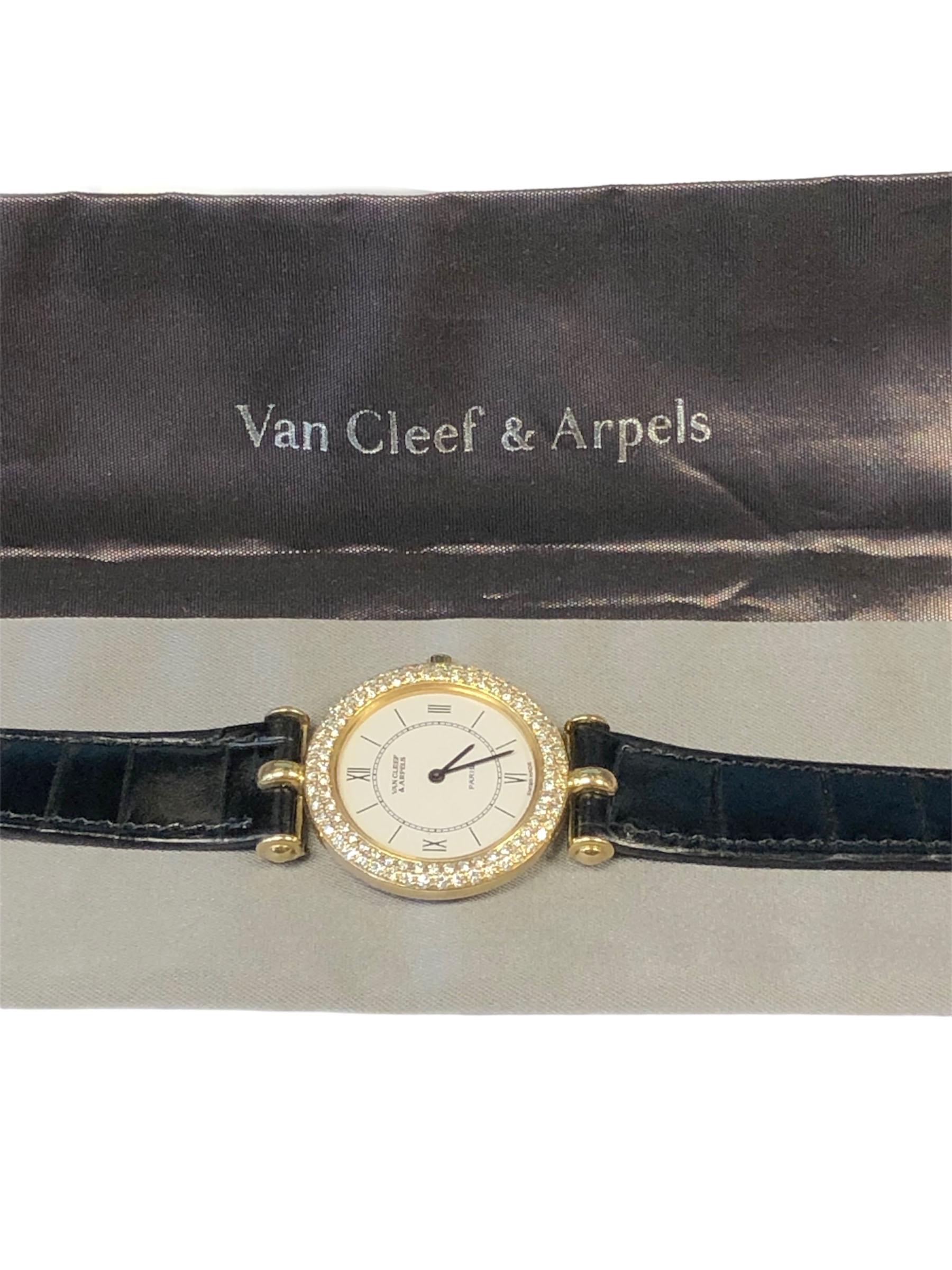 Van Cleef & Arpels  Classique ladies Yellow Gold and Diamonds Wrist Watch In Excellent Condition In Chicago, IL