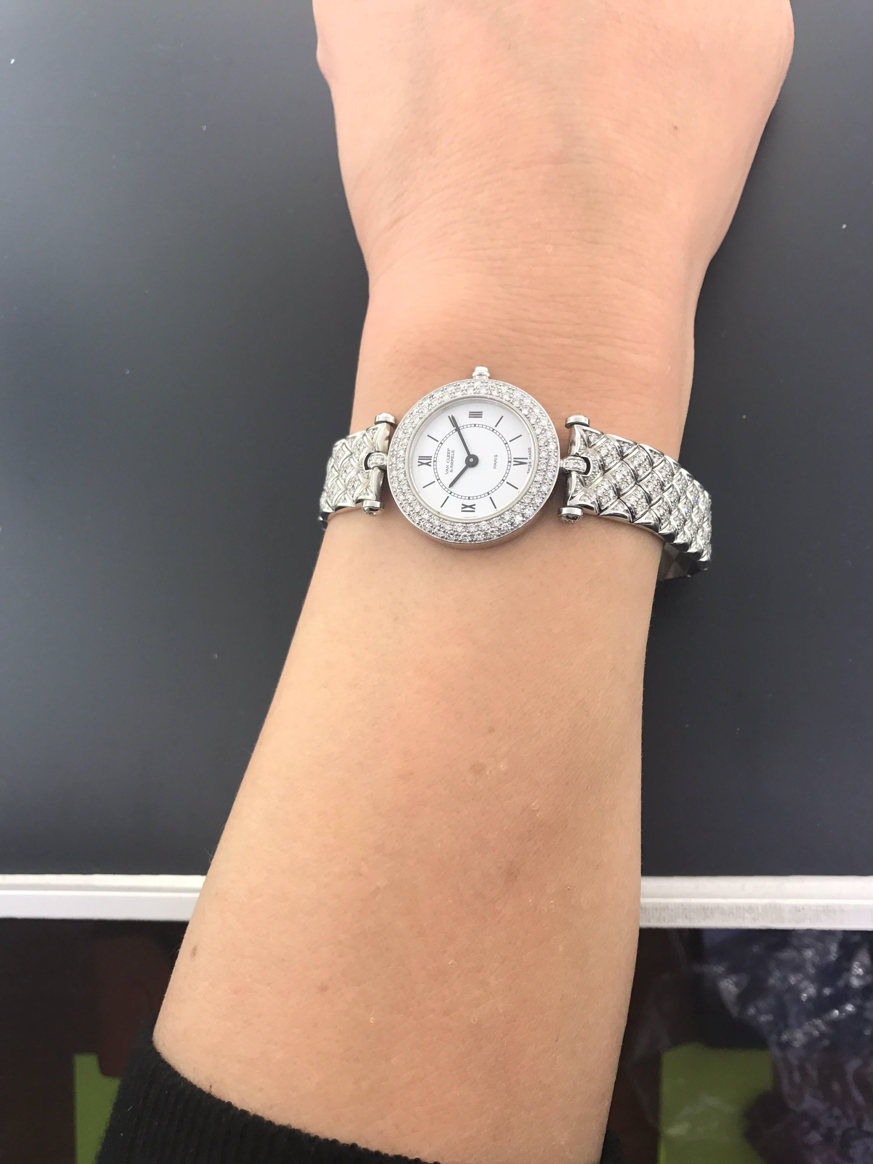 Van Cleef & Arpels Classique White Gold and Diamond Bracelet Watch 322632 B2 For Sale 6