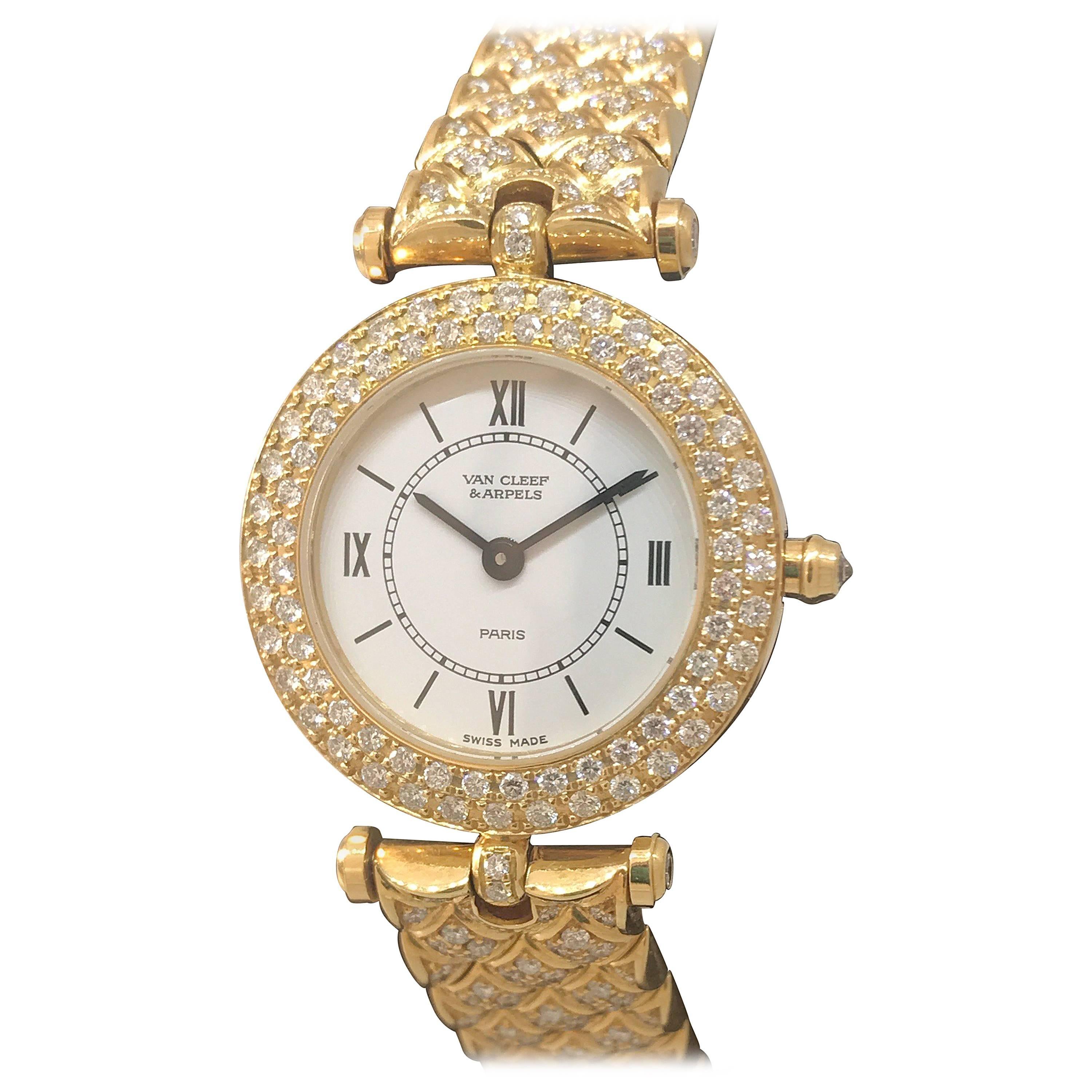 Van Cleef & Arpels Classique Yellow Gold Diamond Bezel and Bracelet Ladies Watch For Sale